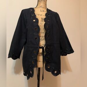 BOB MACKIE ladies “Art to wear” size Medium black cotton eyelet tie jacket VVGUC